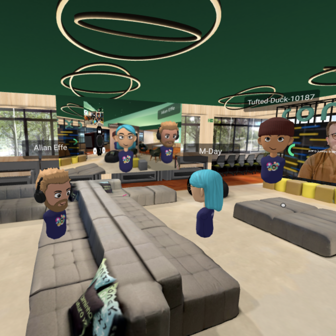 Des avatars en visite dans un bureau virtuel